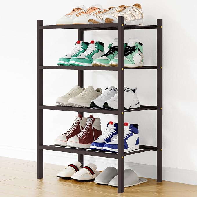 Smiry Shoe Rack, 4 Tier Small Bamboo Shoe Organizer, Stackable Free Standing Wooden Shoe Storage Shelf for Closet, Entryway, Front Door Entrance, Brown by Smiry