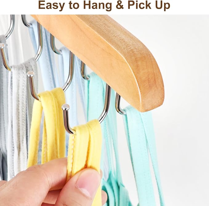 Bra Hanger for Closet, Tank Top Organizer 20 Hooks Capacity Foldable Wood Space Saving Hanger Closet Organizers and Storage for Dorm & Apartment for Tank Top, Hats, Scarf etc. - Image 5