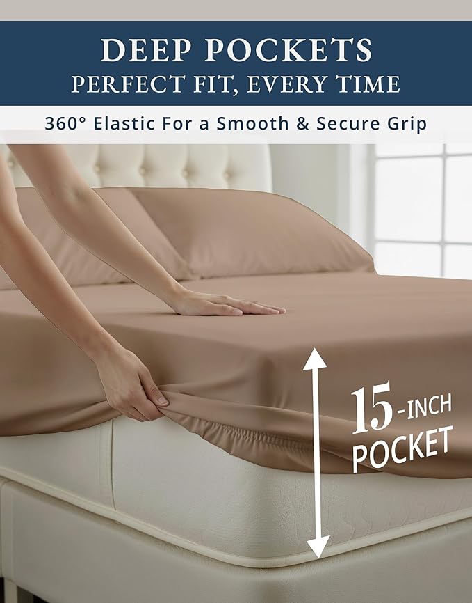 LANE LINEN Luxury 100% Egyptian Cotton Extra Long Twin Sheets for Hospital Bed, Eo Friendly Oeko-Tex Certified No Pill Fade Resistant Machine Washable Cotton Bed Sheet -Taupe