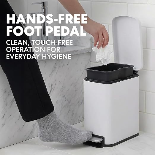 SIMPLI-Magic 6L/1.6G Stainless Steel Bathroom Trash Can with Hands-Free Foot Pedal, Quiet Soft-Close Lid, Compact Space-Saving Size - Image 3