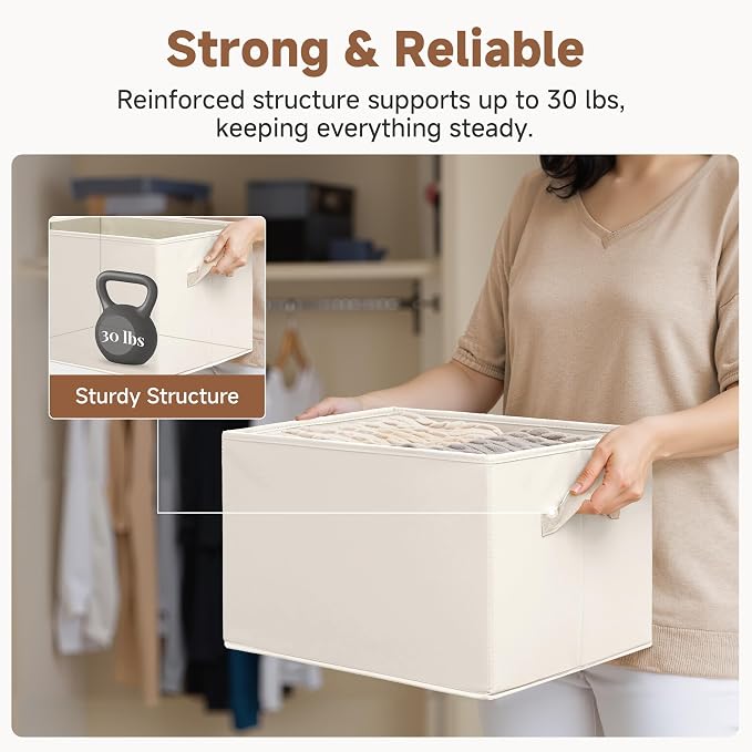 StorageWorks Fabric Closet Organizers and Storage Bin, Foldable Shelf Baskets for Organization and Storage, Beige, 3-Pack, Extra Large - Image 7