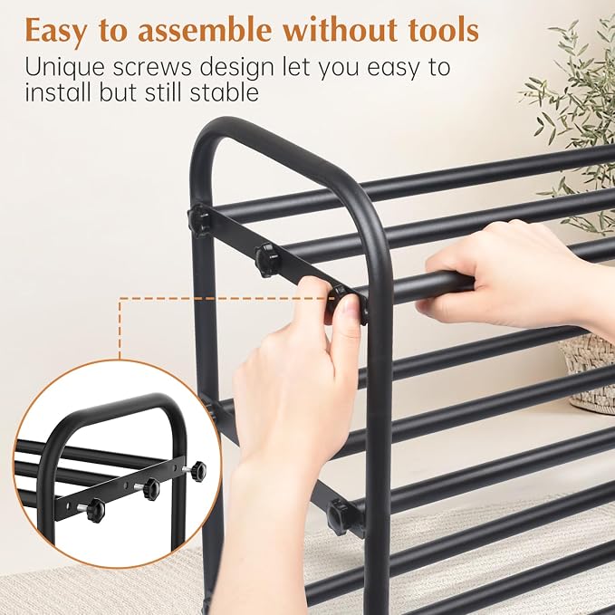 INSMART 3-Tier Expandable Shoe Rack, Stackable and Adjustable Shoes Organizer Storage Shelf, Sturdy and Durable Metal Structure Free Standing Shoe Rack for Closet Entryway Doorway - Image 7