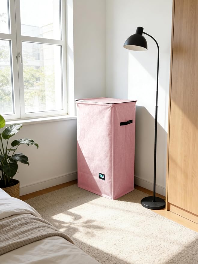 WTREE Laundry Hamper with Lid, Reinforced Sturdy Clothes Hamper with Anti-Puncture Base, Large Collapsible Laundry Basket with Removable Liner Bag, Tall Dirty Clothes Bin for Family, 100L Pink - Image 7