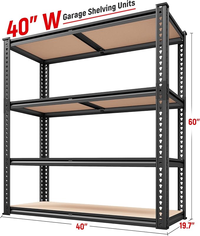 REIBII 40" W Garage Shelving 2000LBS Storage Shelves Adjustable Metal Shelving 4 Tier Metal Shelves Pantry Shelf for Garage Closet Kitchen Basement 40" W x 19.7''D x 60''H - Image 3