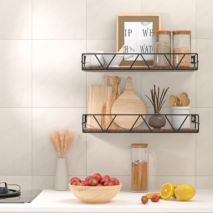 Amaoot Floating Shelves Set of 3, Home Wood Wall Shelf, Farmhouse Shelf for Bedroom, Wall Mounted Floating Shelf for Living Room, Bedroom, Bathroom, Kitchen, Office (Black) - Image 4