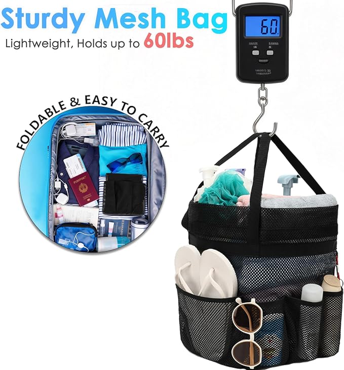 Fammart Mesh Shower Caddy Portable with Drawstring, Dorm Room Essentials for College Girls Guys, 8-Pocket Extra Large Shower Bag Basket Tote for Camping Beach Gym Travel Toiletry Bathroom - Image 7