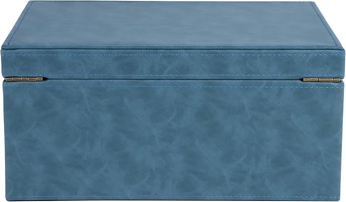HofferRuffer Faux Leather Decorative Box, Large Wooden Structure Keepsake Box Accessory Organizer Jewelry Organizer with Hinged Lid, Storage Container for Home or Office (Blue) - Image 8
