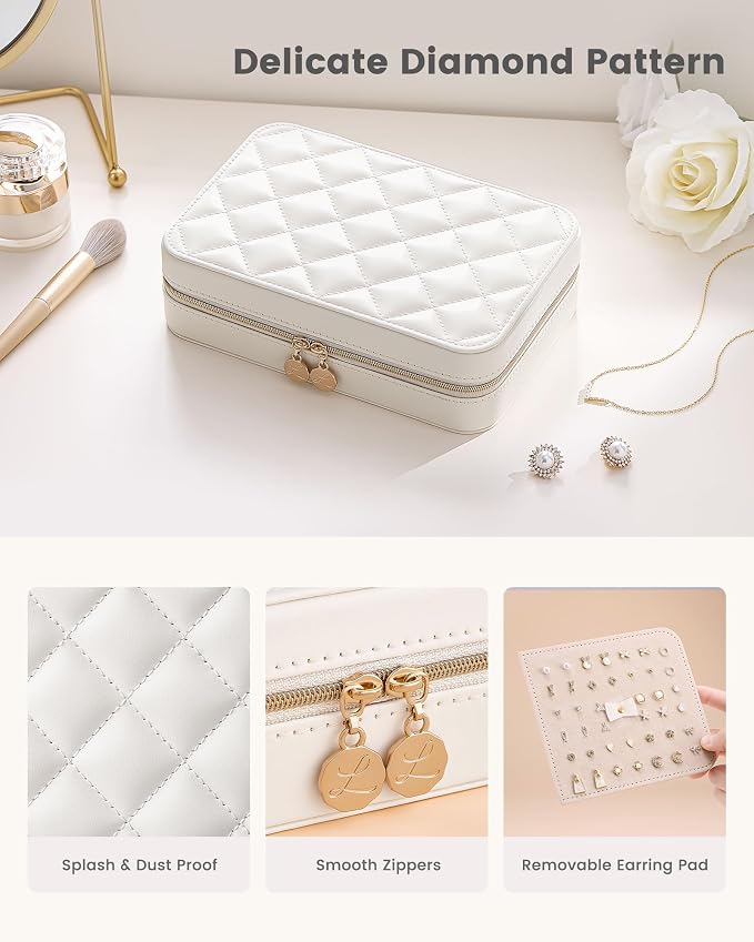 Lolalet Travel Jewelry Case for Women Girls, PU Leather Jewelry Organizer with Clear Storage Bag Small Portable Jewelry Box for Necklace Bracelet Earring Ring Mothers Day Birthday Gifts -Large/Beige - Image 3