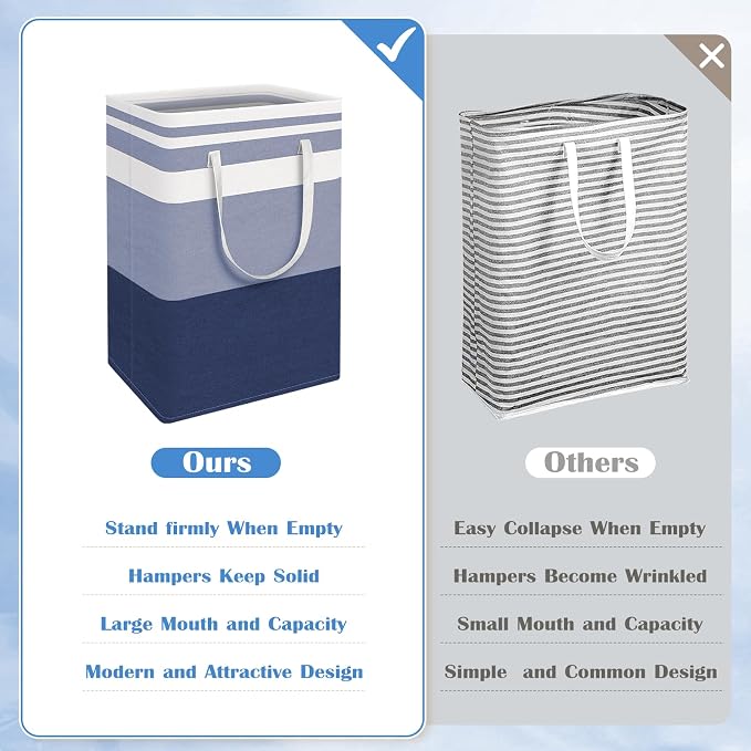 BlissTotes 3-Pack Laundry Basket, Freestanding＆Waterproof Laundry Hamper, Collapsible Tall Clothes Hamper with Easy Carry Handles for Clothes, Towels in the Family and Dorm,Gradient Blue,88L - Image 3