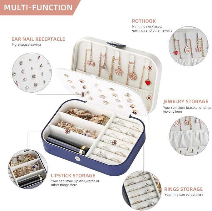 CASEGRACE Jewelry Box For Women Travel Jewelry Organizer Double Layer for Necklace Earring Rings Jewelry Holder Case - Image 3