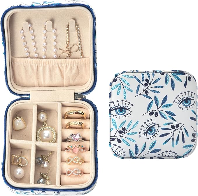 shunmei Mini Travel Jewelry Box,PU Leather Portable Jewelry Organizer Case,Art Accessories Storage Holder Boxes for Earring, Necklace, Rings, Bracelets (Leaf) by KALUYA