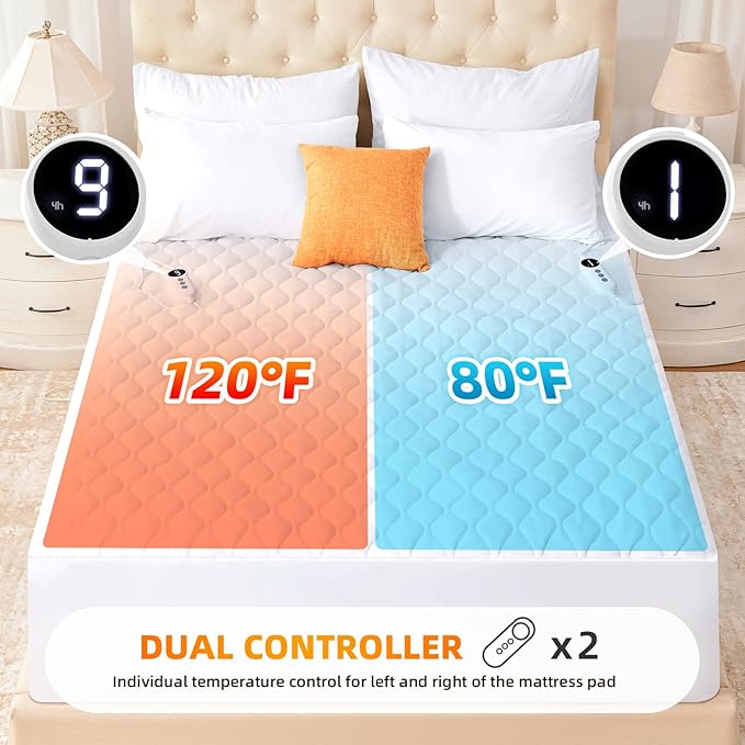 Heated Mattress Pad California King, Quilted Fitted Electric Mattress Pad with 9 Heat Setting Controller, 2/4/6/10 Hours Auto Off, Soft Mattress Cover Stretches up to 21 Inches Deep, White