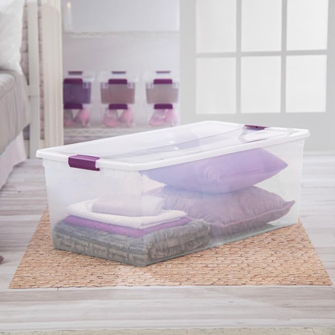 Sterilite 12-Pack 110 Quart ClearView Latch Box, Stackable Organizer Bins with Latching Lids - Clear Plastic Organization Containers for Closet, Bedroom, Shelving Units and Everyday Home Storage - Image 7