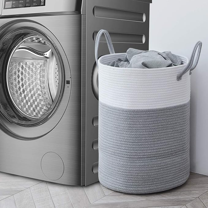 Cotton Rope Laundry Hamper by YOUDENOVA, 58L - Woven Collapsible Laundry Basket - Clothes Storage Basket for Blankets, Laundry Room Organizing, Bedroom Storage, Clothes Hamper – Grey - Image 3