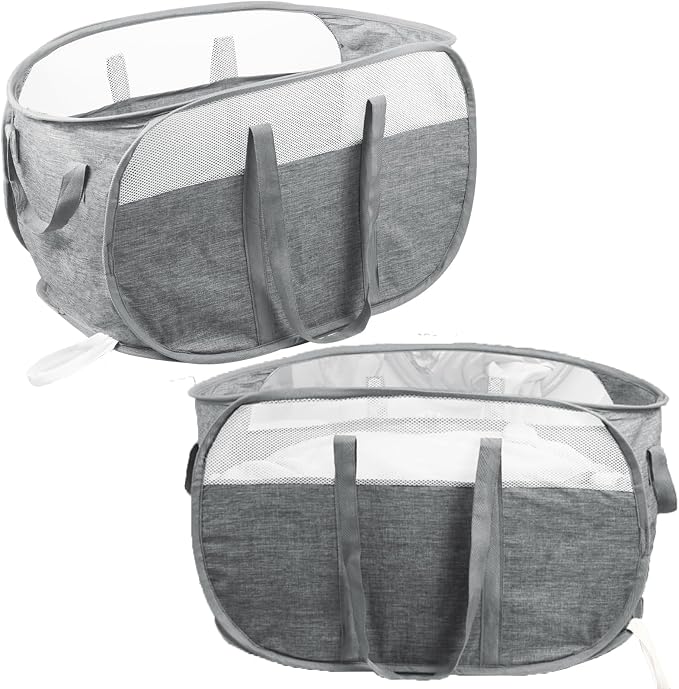 2 Pcs Collapsible Laundry Baskets, Tear Proof Pop Up Hamper With Dual Handles, Durable Foldable Basket, Easy to Carry for Home, Room, Bedroom, Dorm, Travel - Gray by BATTOO