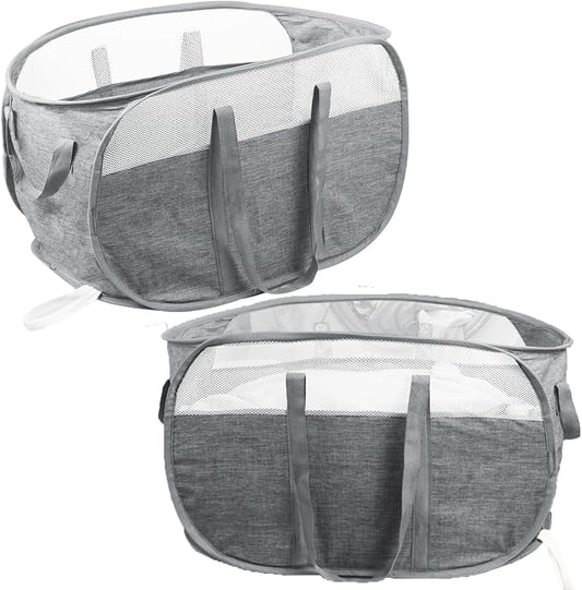 2 Pcs Collapsible Laundry Baskets, Tear Proof Pop Up Hamper With Dual Handles, Durable Foldable Basket, Easy to Carry for Home, Room, Bedroom, Dorm, Travel - Gray by BATTOO