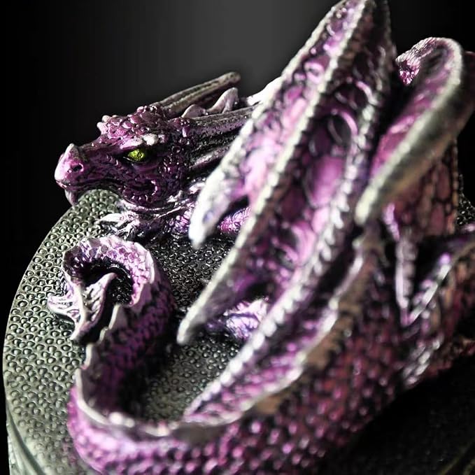 Dragon Statue Jewelry Box - Medieval Fantasy Myth with Cover Treasure Box, Dragon Statue Decoration Collection Gift Box (Purple) - Image 4