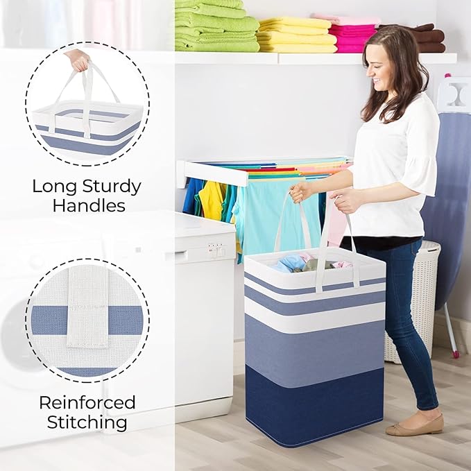 StorageRight Laundry Basket Hamper Large Collapsible Laundry Hamper with Easy Carry Handles，Freestanding Clothes Hampers for Laundry, Bedroom, Dorm, Clothes, Towels, 75L, Gradient Blue - Image 4