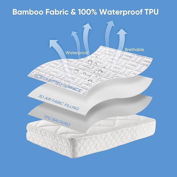 Hanherry 100% Waterproof Mattress Protector California King Size, Mattress Cover 3D Air Fabric Cooling Mattress Pad Cover Smooth Soft Breathable Noiseless, 8''-21'' Deep Pocket
