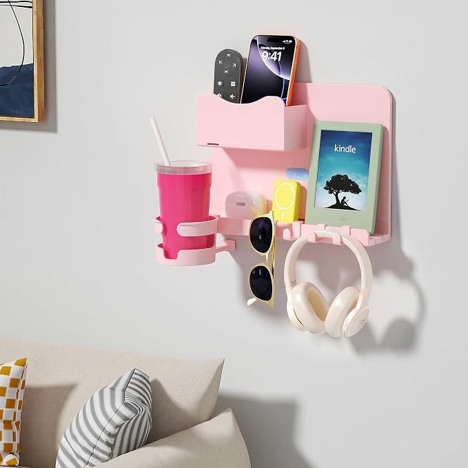 Floating Shelves for Bedside Shelf Accessories Organizer, Wall Mount Self Stick On, Cute Room Decor Aesthetic, Girls Room Decor, Cool Stuff for Bedroom Storage and Organization (Pink) - Image 8