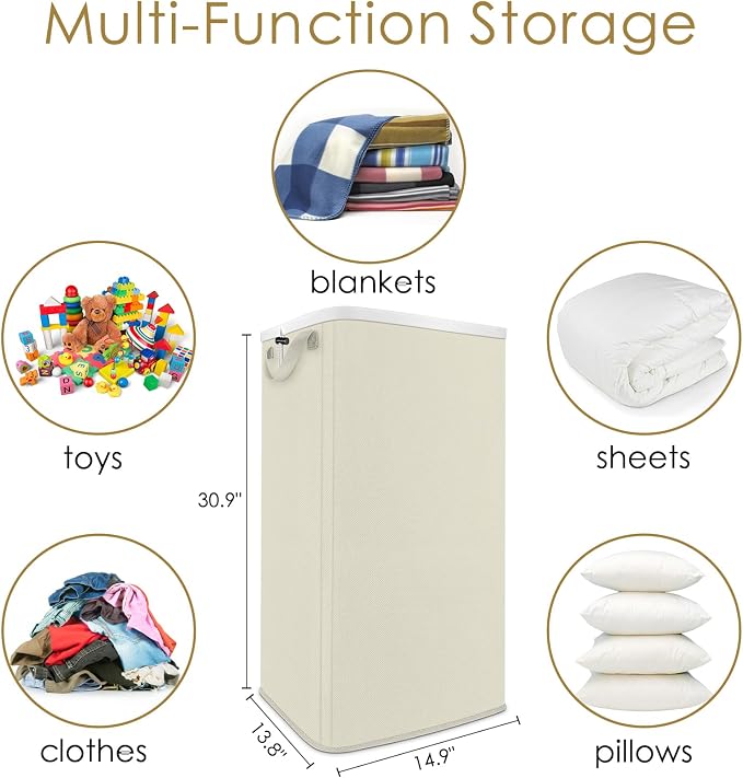 SNIGJAT Extra Large Laundry Hamper, 100 L Tall Laundry Basket with Sturdy Handles, Dirty Clothes Basket for Bedroom, Large Hamper, Sturdy Storage Organizer for Clothes Toys Beige - Image 5