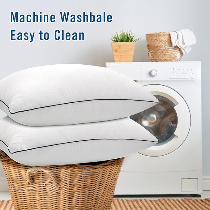 Standard Size Bed Pillows for Sleeping 4 Pack,Luxury Hotel Pillows,Comfortable and Supportive,Machine Washable,Suitable for Stomach,Back and Side Sleepers.
