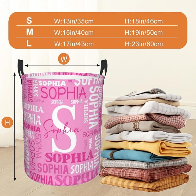 Custom Name Laundry Hamper, Personalized Laundry Basket with Name for Baby Boys Girls, Customized Collapsible Dirty Clothes Hamper Storage with Handles for Bedroom Bathroom Dorm Room Decor - Image 3