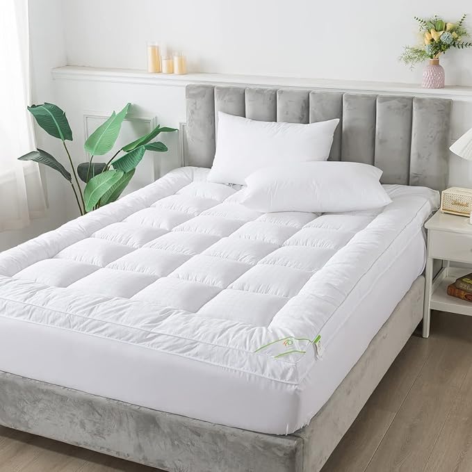 Cotton Cooling Mattress Pad with Deep Pocket - Extra Thick Mattress Topper (Full) 2" Thick Gueest with Deep Fitted Skirt Quilted Stretch Pillow Top,Down Alternative Fill,Breathable