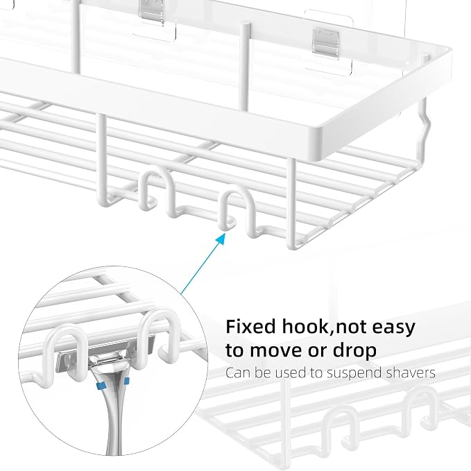 Moforoco 3-Pack Shower Caddy Basket Shelf with Soap Holder, No Drilling Traceless Adhesive Shower Wall Shelves, Rustproof White Bathroom Shower Storage Organizer - Image 3