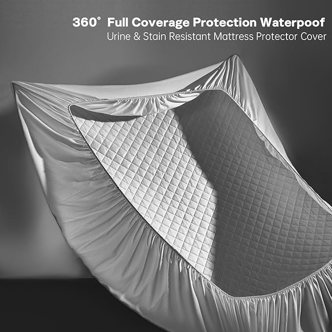 Twin Size Waterproof Mattress Protector & Cover - Fitted Sheet Design with 17" Stretch Deep Pockets,Leak-Proof,Urine & Stain Resistant,Non-Slip Elastic Edges(1 Mattress Cover + 2 Pillowcases)(39"x75")
