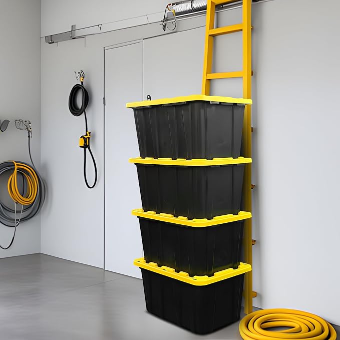 BLACK & YELLOW 27-Gallon Storage Bin with Snap-on Lid, Heavy Duty Plastic Storage Bins with Lid, Stackable, 2 Pack - Image 7