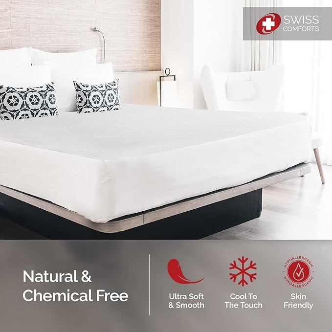 Swiss Comforts 100% Waterproof Mattress Protector Queen Size - Tencel Mattress Cover | Naturally Cooling, Breathable & Noiseless | Soft Fitted Bed Sheet (Tencel, Queen 60"x80")