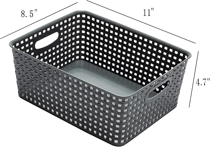 Eslite Plastic Storage Baskets for Organizing,11"X8.5"X4.7",Pack of 4 (Grey) - Image 3
