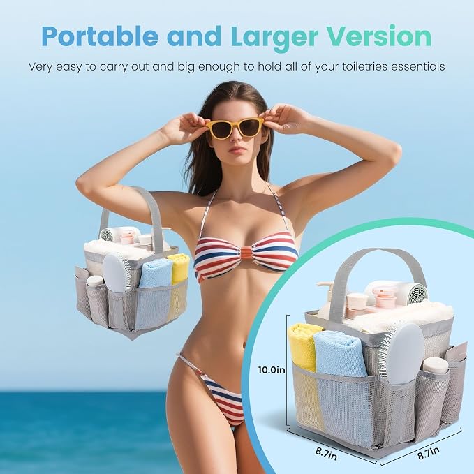 Shower Caddy Portable for College Dorm Room Essentials for Girls with 9 Pockets,Large-Capacity Shower Basket,Quick Dry Toiletry Tote Bag for Women,Outdoor Gym,Travel,Swim,Beach Camping Essentials-Grey - Image 5