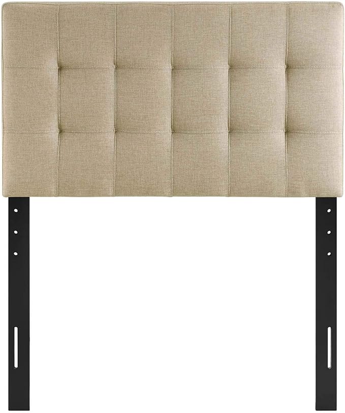 Modway Lily Tufted Linen Fabric Upholstered Twin Headboard in Beige