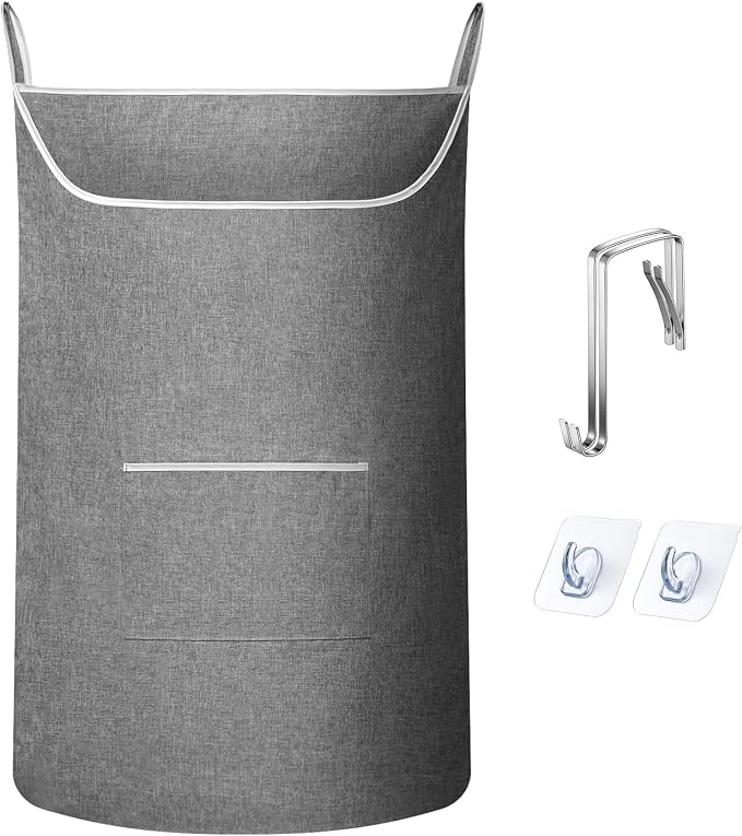 SAVERHO X-Large Hanging Laundry Hamper Bag, Door Hanging Hamper with Front Pocket Dirty Clothes Hanging Laundry Bag Large Size 35X22 inch Door Laundry Basket (Grey) by SAVERHO