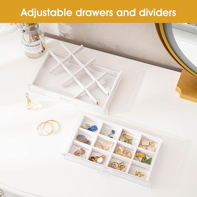 ProCase Earring Holder Organizer Jewelry Box with 8 Drawers, Acrylic Clear Earring Case with Adjustable Velvet Trays for Women - Warmwhite,8 Layers - Image 2