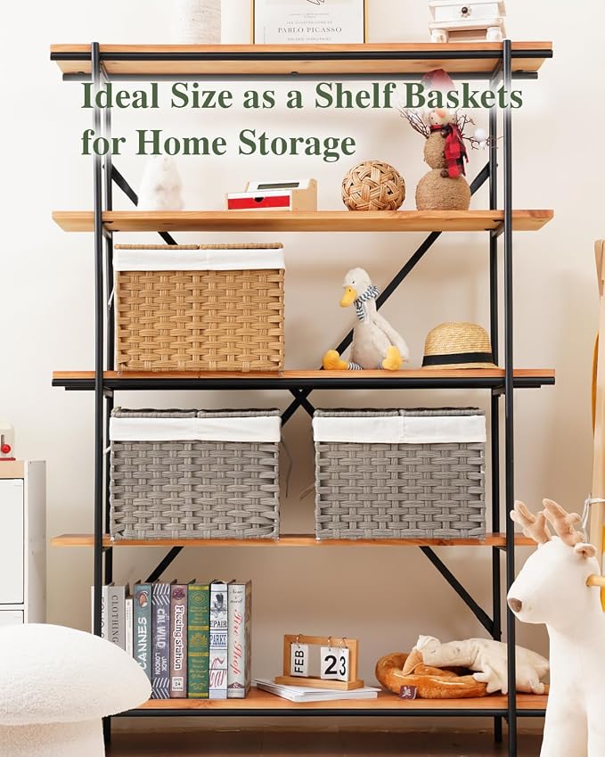 SETVSON Storage Basket with Lid Woven Wicker Baskets with 2 Separate Lid, 9.2 Gallon (35 L) Wicker Storage Bins with Handles, Foldable and 2 Removable Liner Bags for Bedroom, Laundry Room Gray - Image 4