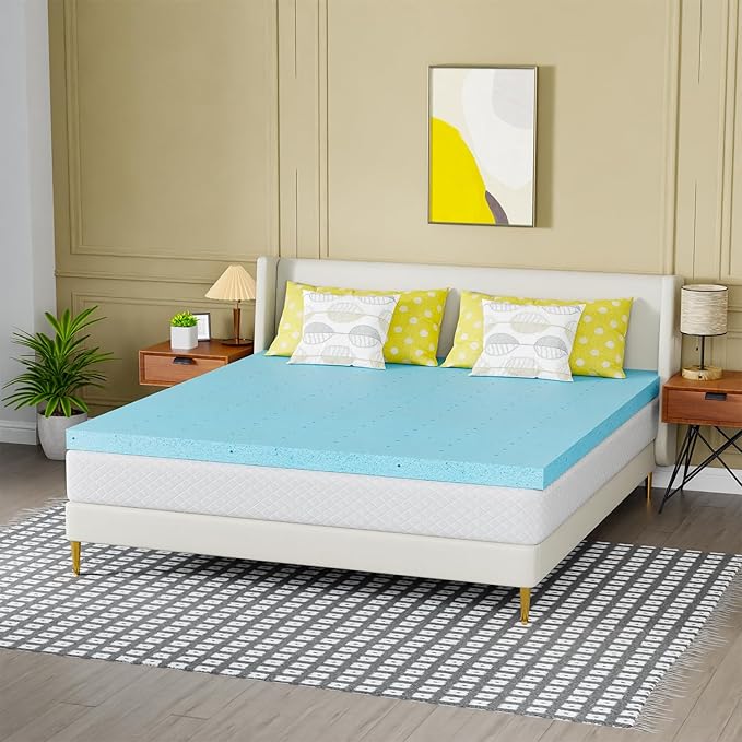 PayLessHere 3 Inch Gel Memory Foam Mattress Topper/Cooling Gel Infused Mattress Topper/CertiPUR-US Certified, King Blue