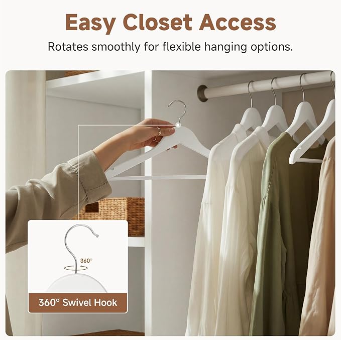 StorageWorks White Wooden Hangers 30 Pack, Heavy Duty Wood Hangers for Closet, Clothes Hangers for Coats, Bridesmaid Suits, Wedding Dress - Image 4