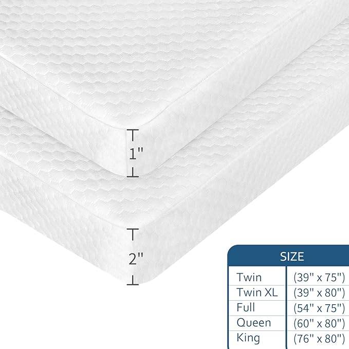 Queen Size Mattress Topper Cover, 1-2 Inch Zippered Viscose Made From Bamboo Foam, Removable Protector With Straps, Memory Foam