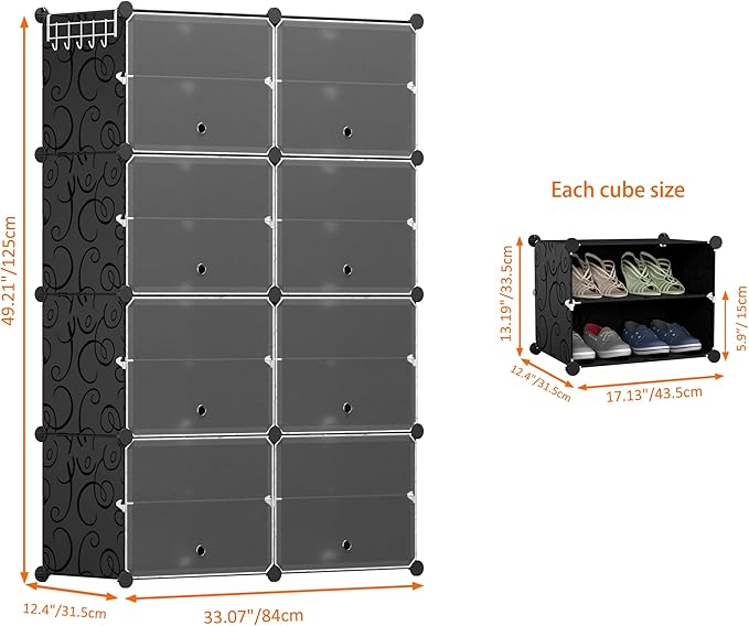 HOMIDEC Shoe Rack, 8 Tier Shoe Storage Cabinet 32 Pair Plastic Shoe Shelves Organizer for Closet Hallway Bedroom Entryway - Image 3