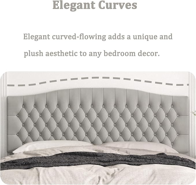 Befurtori King Headboard Only, Upholstered Headboard for Adjustable Bed Velvet Tufted Cal King Size Wall Mounted Head Board with Solid Wood Legs Head Board, Silver Gray