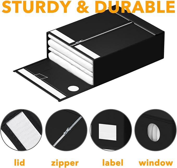 SpaceAid 9 Pack Bed Sheet Organizers and Storage, Foldable Sheet Organizer with Window for Linen Closet, Set Folder Keeper for Queen & King Size Bedding Storage (Black) - Image 6