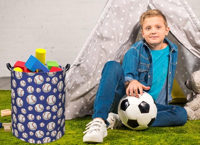 HIYAGON Baseball Kids Laundry Hamper, Large, Cotton & Linen, Waterproof PE Coating, Collapsible, Multi-purpose, Dinosaur Pattern - Image 3