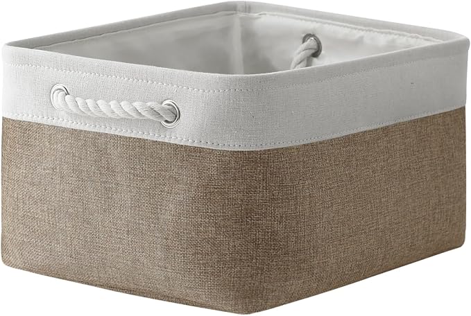 TheWarmHome Storage Basket for Organizing- 15.7x11.8x8.2 inch 1 Pack Fabric Storage Cubes for Shelves Organizer Book Gift Laundry Box Cloth Toy (Whiet & Khaki) by TheWarmHome