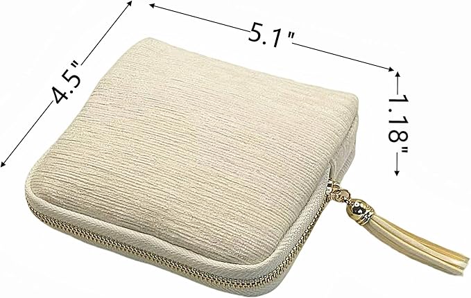 Small Travel Jewelry Case - Jewelry Travel Organizer Bag with Tassel Zipper for Bracelets, Necklaces, Bangles, Jewelry Organizer Storage Bag Gift for Women Girls - LJB001-Beige - Image 2