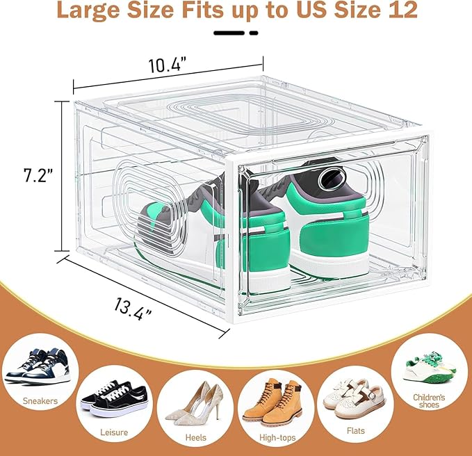 caktraie 10 Pack Thicken Shoe Organizer Stackable,Upgraded Sturdy Shoe Storage Box with Magnetic Door,Shoe Containers For Sneaker Display,Hat Organizer,White - Image 3