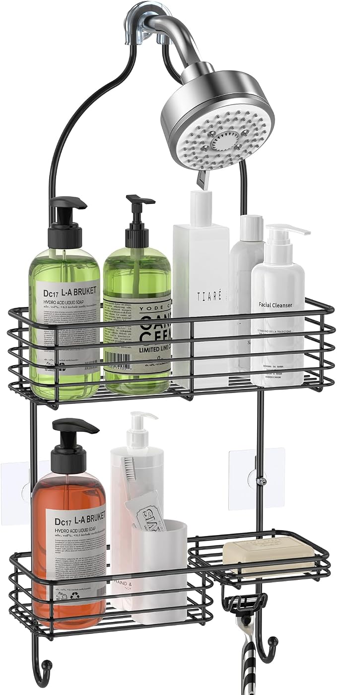 SMARTAKE Hanging Shower Head Caddy, Rustproof Bathroom Shower Shelf Organizer, SUS201 Stainless Steel Over The Storage Rack, for Toilet, Bathroom, Black by SMARTAKE