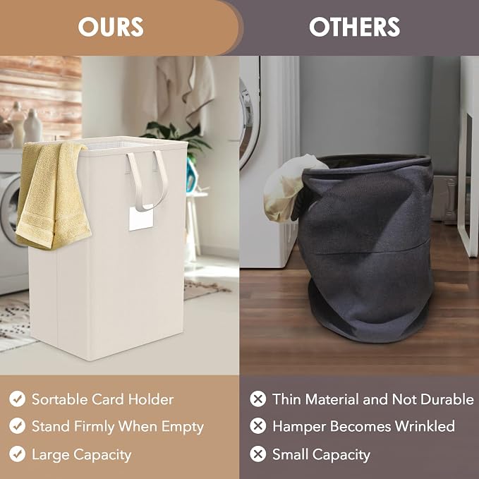75L Large Laundry Hamper with Handles, Dirty Clothes Hamper for Bedroom Waterproof, Freestanding Tall Laundry Basket Waterproof, Hamper for Bedroom, Bathroom, Dorm, Toys Storage(Ivory） - Image 3